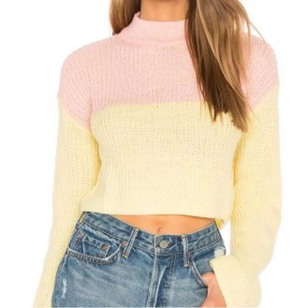 Lovers + Friends Pink and Yellow Cowlneck Sweater 💛💖